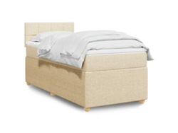 Cama Box Spring Con Colchón Tela Color Crema 100x200 Cm