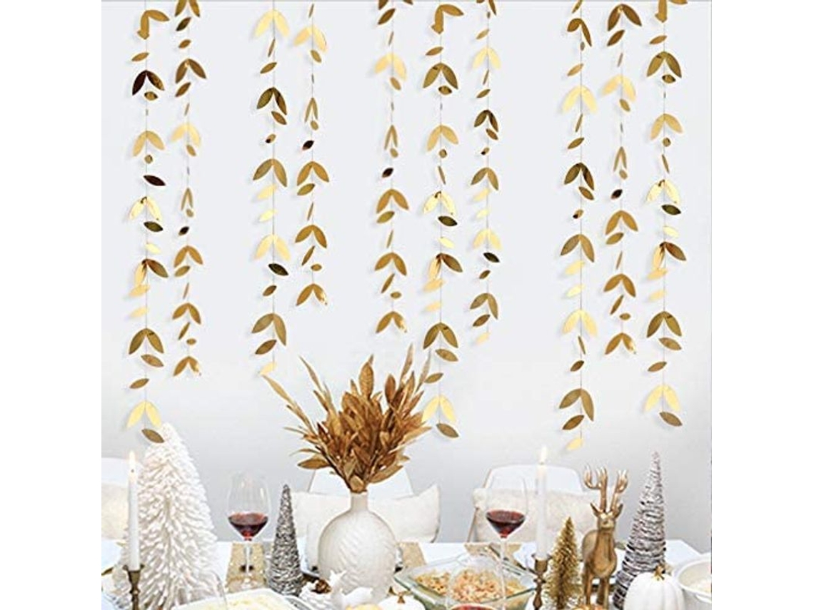 Guirnalda colgante de hojas doradas para decoración de fiestas, 16 m, para bodas, aniversarios y cumpleaños.