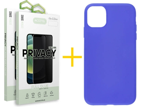 Kit Carcasa y Protector Cristal 2X Privacy Iphone 12«12 Pro Accetel Silicona Azul