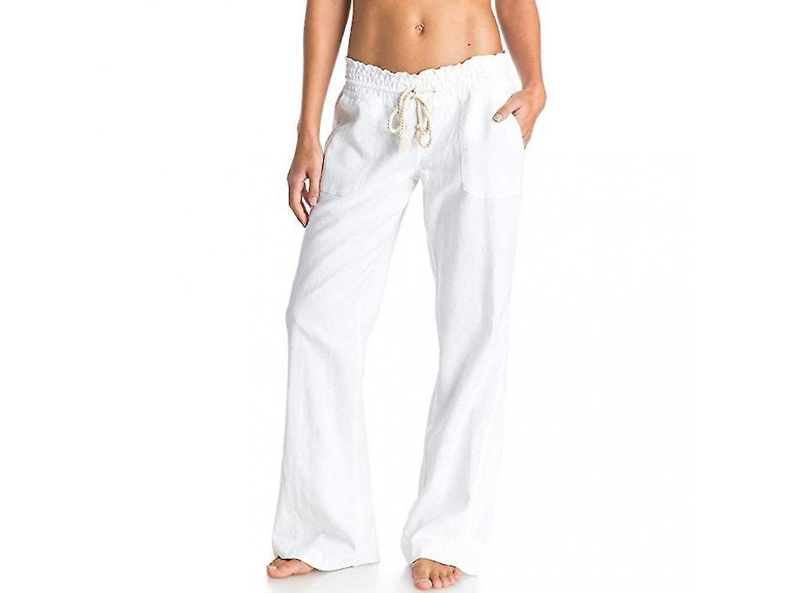 2026-pantalones De Algodón Y Lino Para Mujer Con Cordón Y Bolsillos Para Playa Y Yoga Xl Blanco