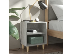 Mesita de Noche Patas Madera Maciza 40X30X50Cm Gris Cimen.