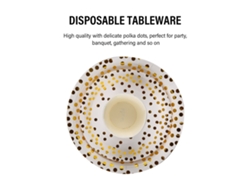 Juego De 180 Piezas: Vaso De 9 Oz, Plato De 7/9 Pulgadas, Toallas De Papel Desechables, Puntos Dorados.