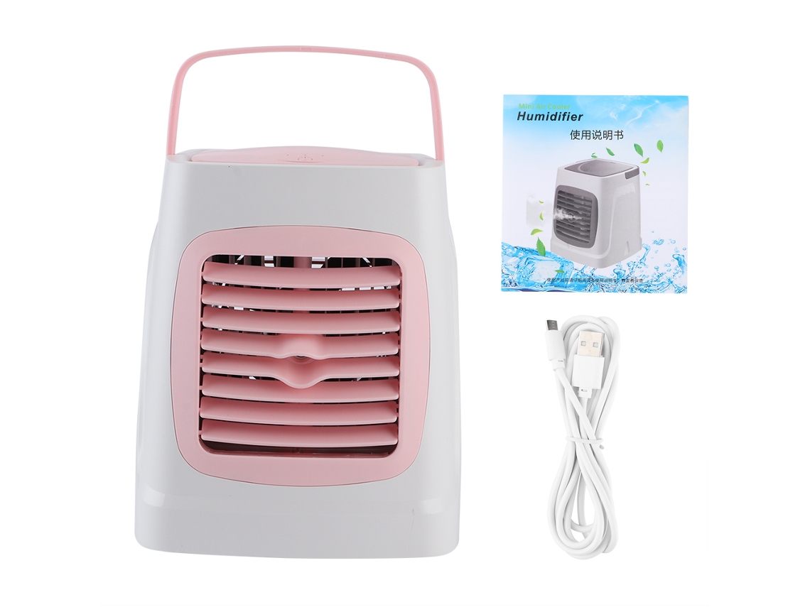 Ventilador USB portátil con humidificador y LED rosa