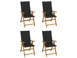 Juego de 4 Tumbonas Sillas de jardín reclinables Muebles para patio madera maciza acacia cojines
