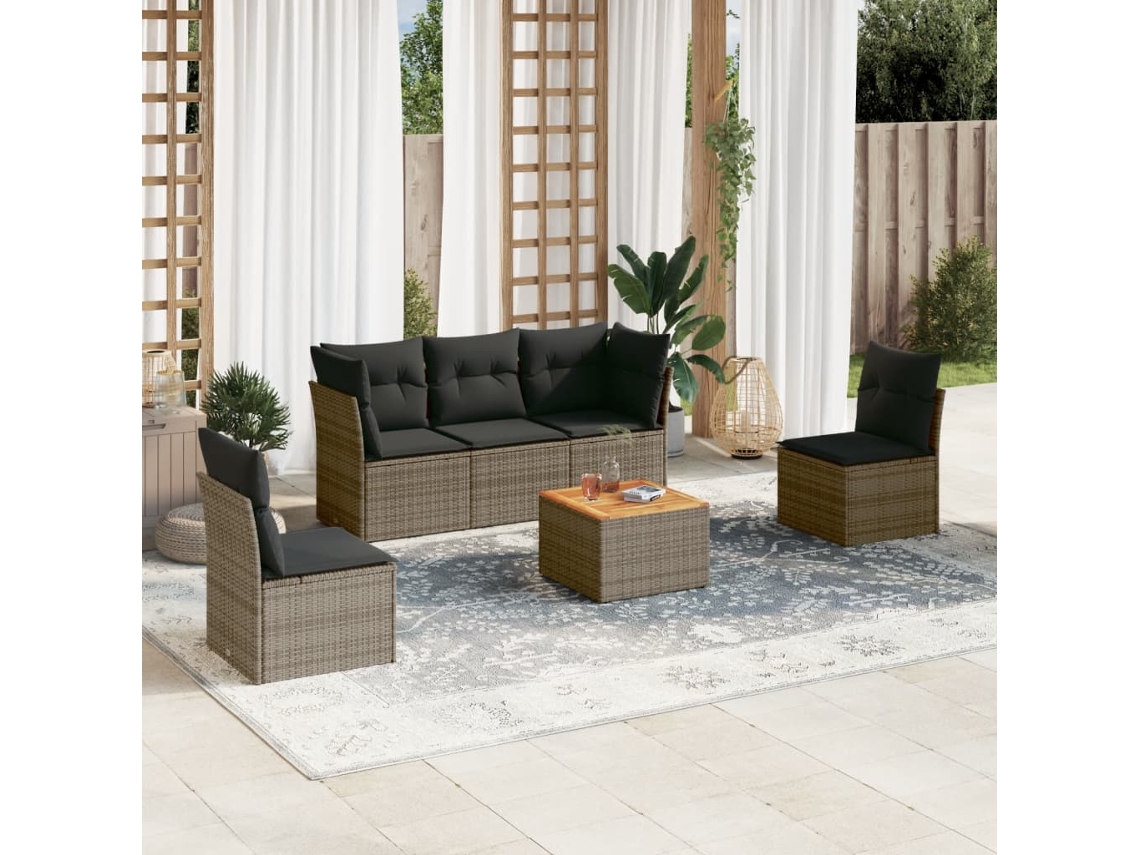 Conjunto de sofá de jardín de 6 piezas con cojines de mimbre gris, Dkd Home Decor