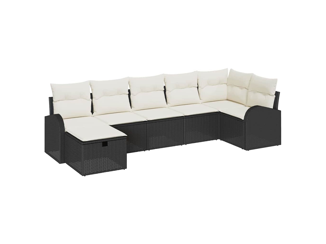 Maison Exclusive - Juego De Sofá Con Cojín 7 Pcs Negro Y Crema Ratán Sintético