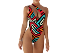Traje de baño de un solo hombro con hermosos estampados, talla XL