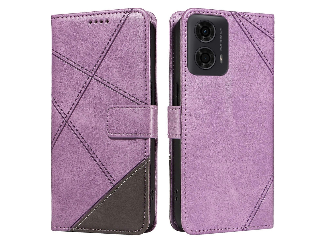 Funda De Cuero Con Tarjetero Para Motorola Moto E14 4g/ G04 4g/ G04s 4g/ G24 4g, Diseño Geométrico