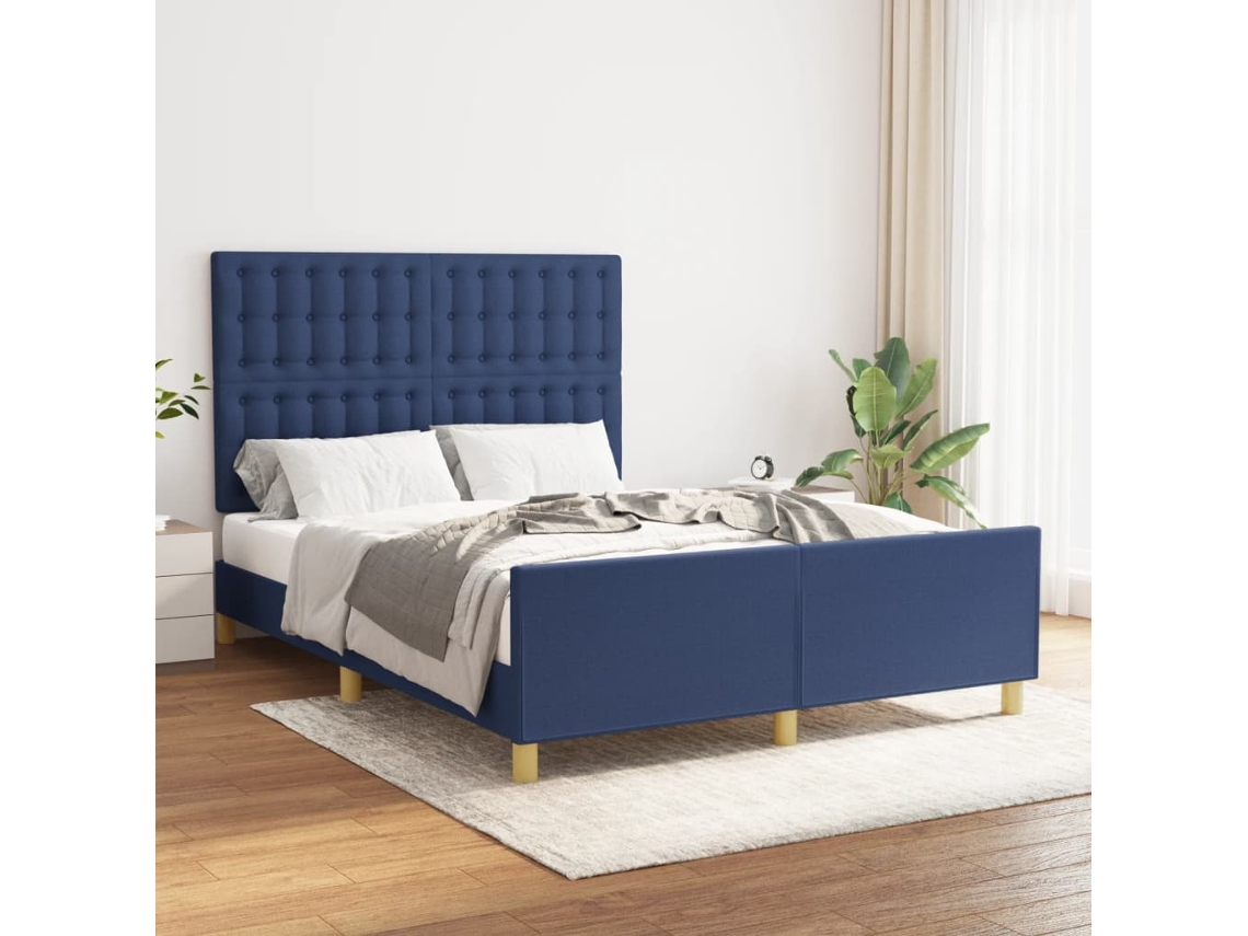 Cama Sin Colchón Tela Azul 140x190 Cm