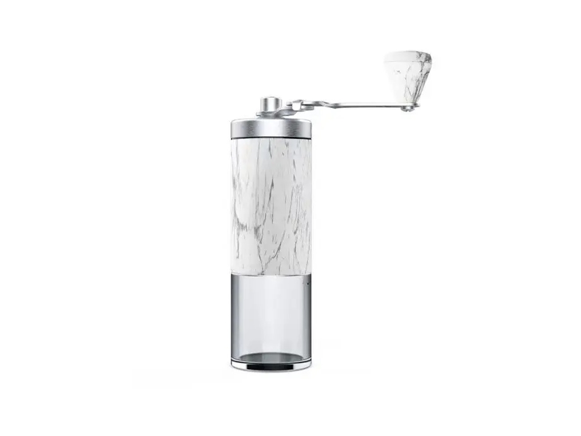 Molinillo de café manual con diseño de mármol blanco, ajustes ajustables, molinillo de café portátil con manivela. Sfushos