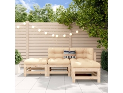 Conjunto de salón de jardín de 4 piezas en madera maciza de pino Dkd Home Decor