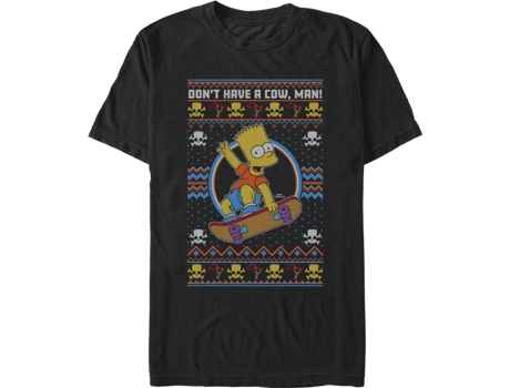 Camisetas Unisex DEEPSTONE Don't Have A Cow Faux Ugly Christmas Sweater Simpsons Negro (XXXL)