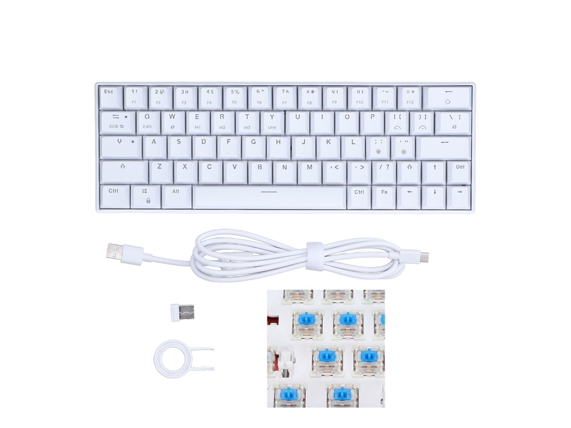 Baoj-2026teclado Mecânico Sem Fio Com 64 Teclas Rgb 2.4g Bt3.0 5.0 Cabeamento Usb-c Switch Azul Para Jogos Branco Ergonômico