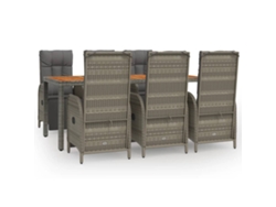 Maison Exclusive - 7 Pcs Conjunto De Jantar P/ Jardim C/ Almofadões Vime Pe Cinza