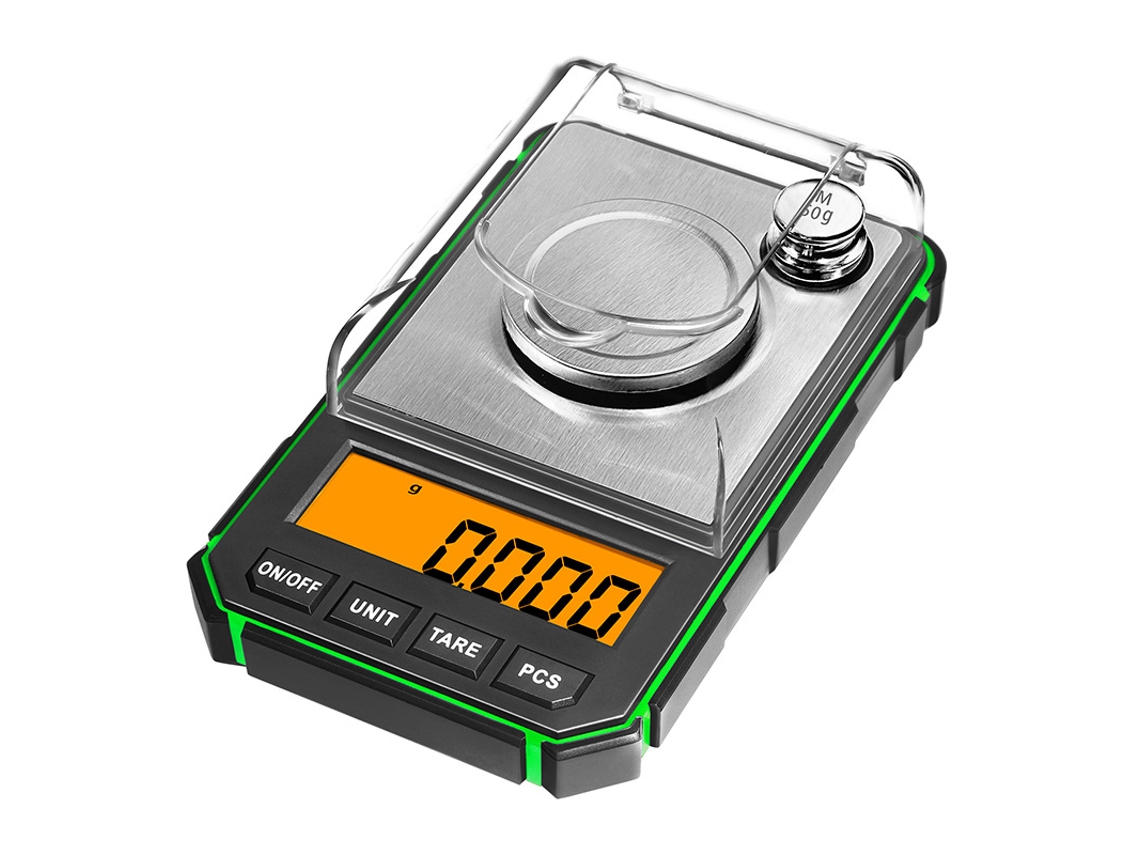 Báscula digital de alta precisión, 50 g (0,001 g), incluye pesas de calibración Chrui (verde)