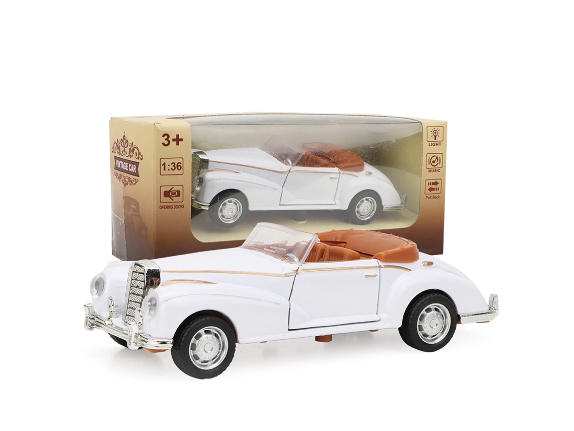 Coche De Juguete Clásico Roadster De Aleación Con Sonido Y Luz, Modelo Mini Blanco.