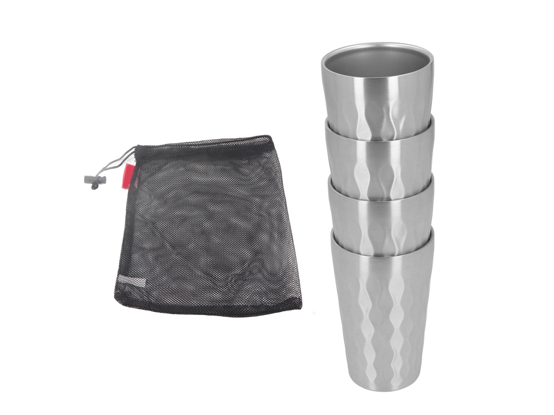 Juego De 4 Vasos De Agua Portátiles De Acero Inoxidable 304, 350 Ml, Para Camping Y Viajes, Apilables.