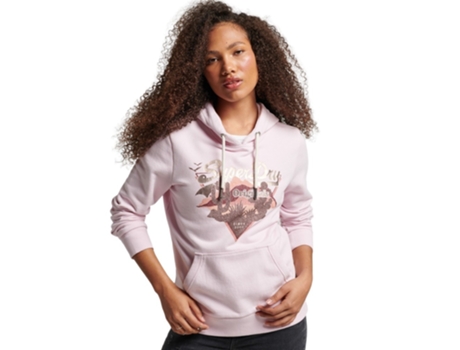 Sudadera con Capucha Vintage de Mujer SUPERDRY Logo Narrative Rosa (XS)