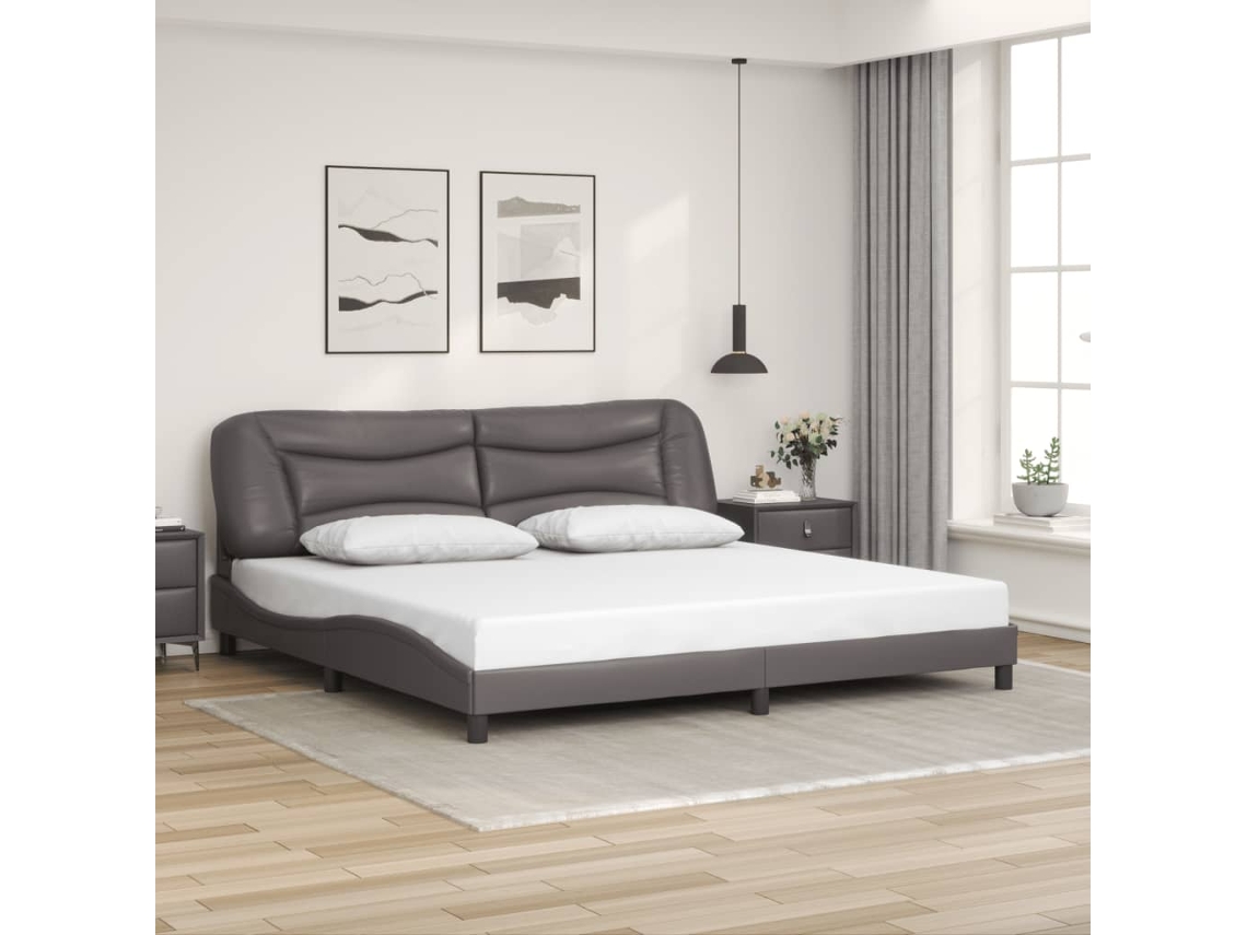 Estructura De Cama Sin Colchón Cuero Sintético Gris 200x200 Cm