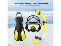 Máscara De Buceo De Tres Ventanas Con Tubo De Snorkel, Sistema De Secado Y Aletas Ajustables Para Equipos De Buceo Y Snorkel.