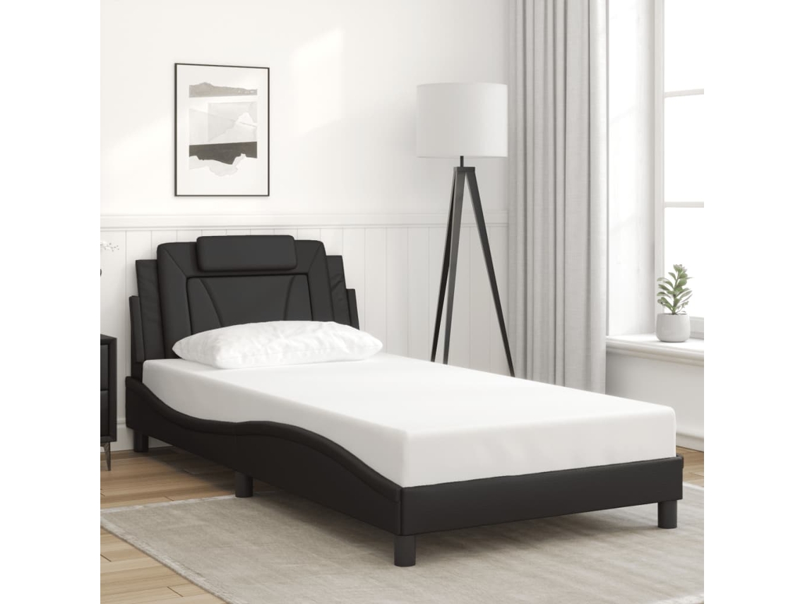 Estructura De Cama Sin Colchón Cuero Sintético Negro 100x200 Cm