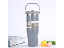 Termo portátil de acero inoxidable para coche con pajita y asa MDUG (gris)