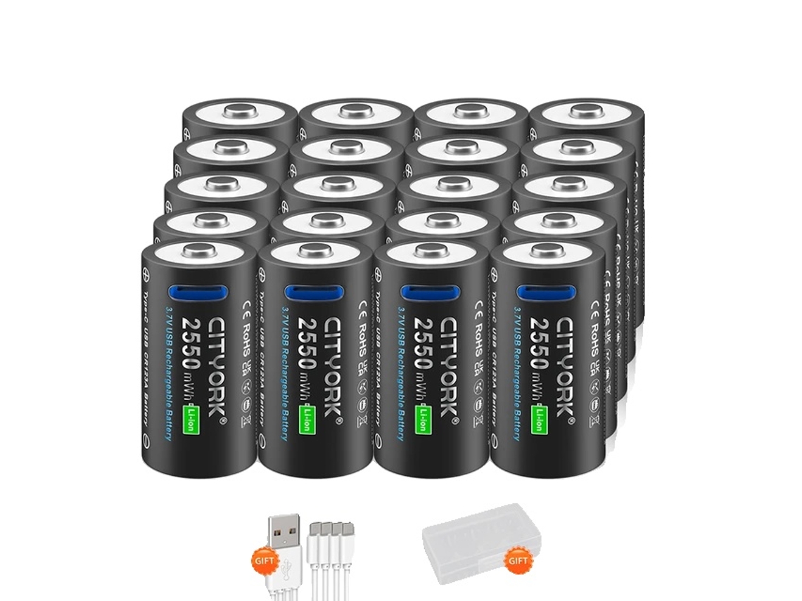 Batería recargable CR123A, carga USB tipo C, alta capacidad, 20 unidades OEM