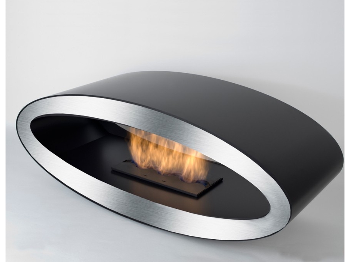 Chimenea de bioetanol independiente de pie MERU 115 Negro/Acero inoxidable OUTINFIRE