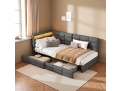 Sofá Cama 90x200 Cm, Tapizado Con Iluminación Led, Función De Carga Usb Y 2 Cajones, Tejido De Lino, Color Gris