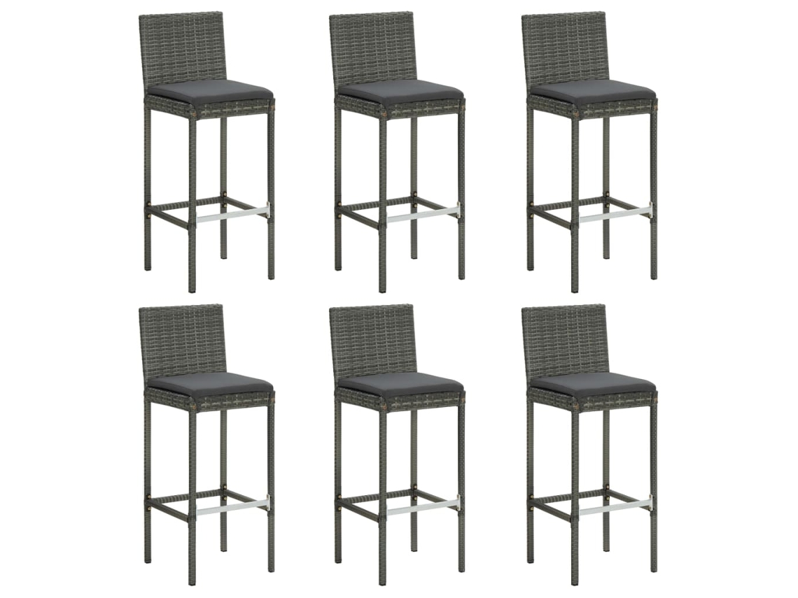 Taburetes De Cocina Con Cojines 6 Uds Ratán Sintético Gris