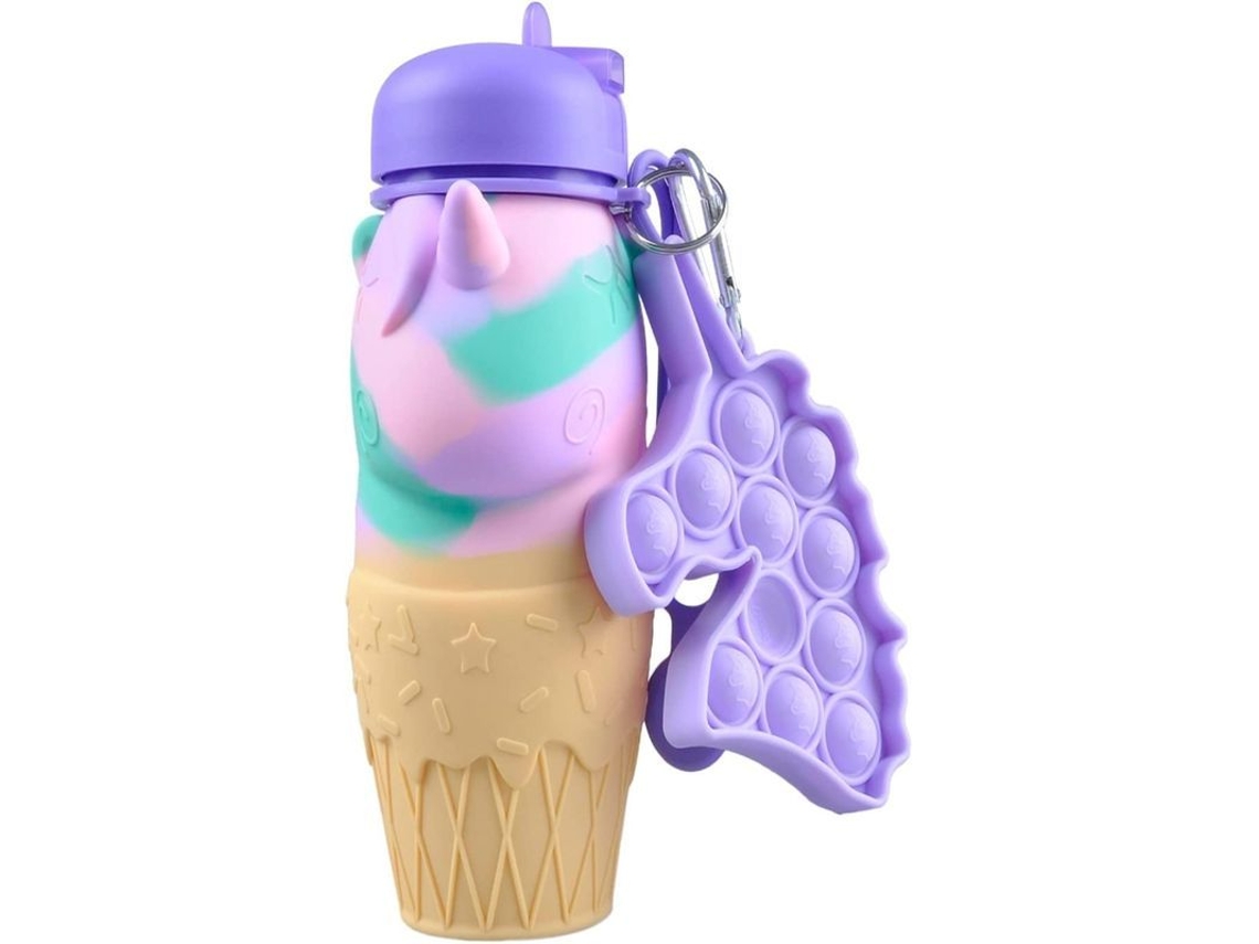 2026altiro-botella De Agua De Unicornio Con Llavero, 500 Ml, Para Niños, Libre De Bpa, A Prueba De Fugas, De Silicona Plegable.