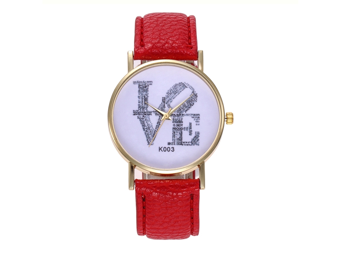 Reloj De Pareja Moda Novedad Quartz Correa De Cuero Unisex Rojo