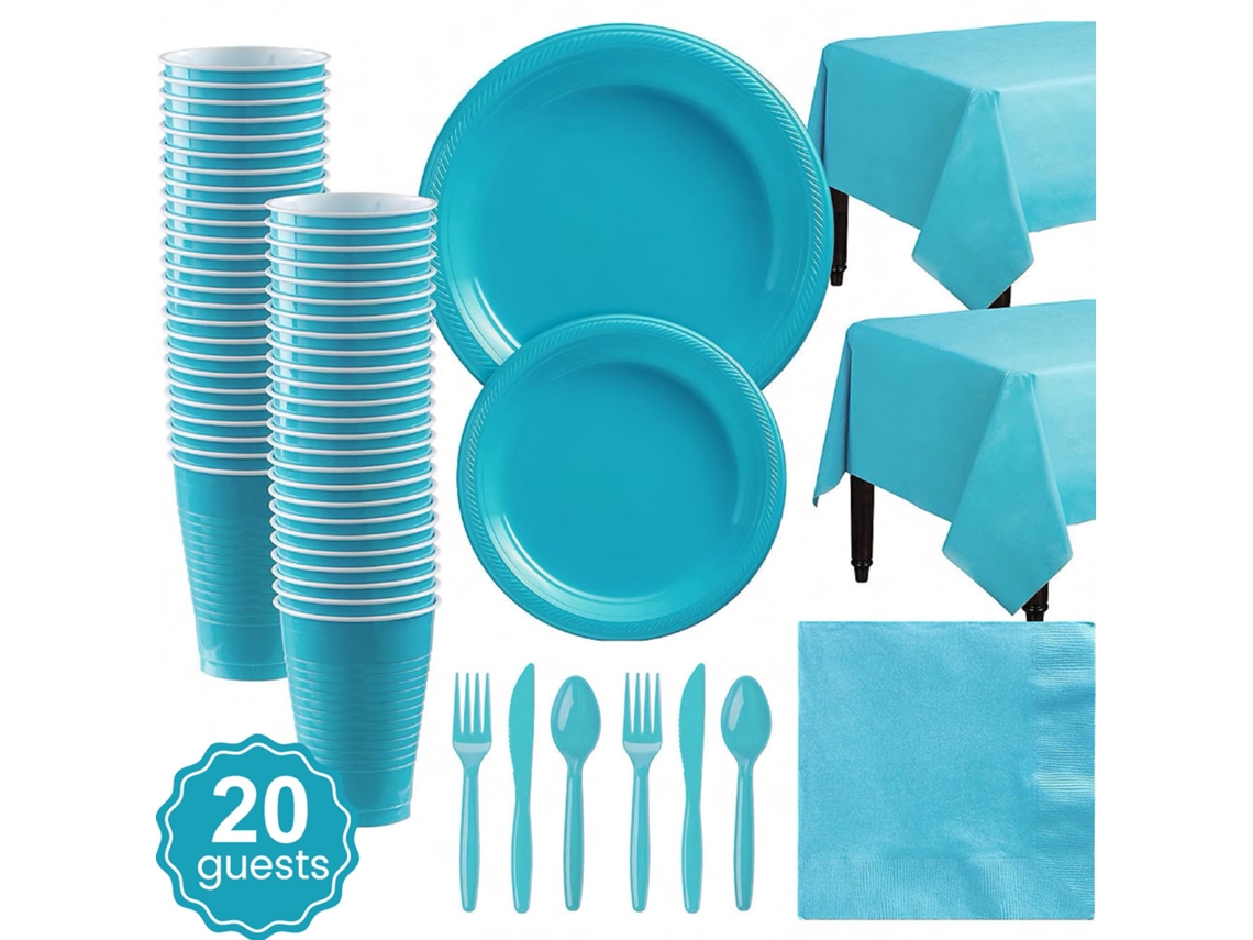 Juego de platos y vasos desechables de plástico para fiesta navideña de Digitallab para 20 personas (azul claro)
