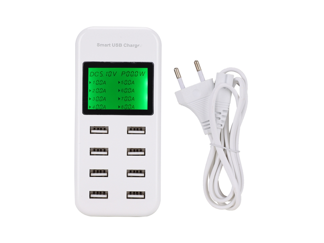Concentrador De Cargadores Usb (pantalla Lcd Inteligente De 8 Puertos)