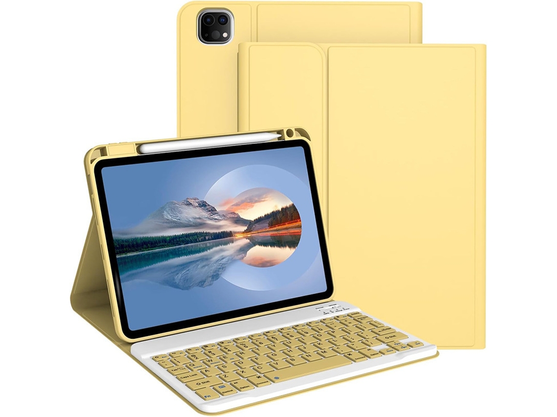 Funda protectora magnética para iPad 10.2/10.5 (amarillo limón) con cubierta cuadrada y teclado Bluetooth Gusshious (7.ª/8.ª/9.ª generación/Air 3/Pro 10.5)