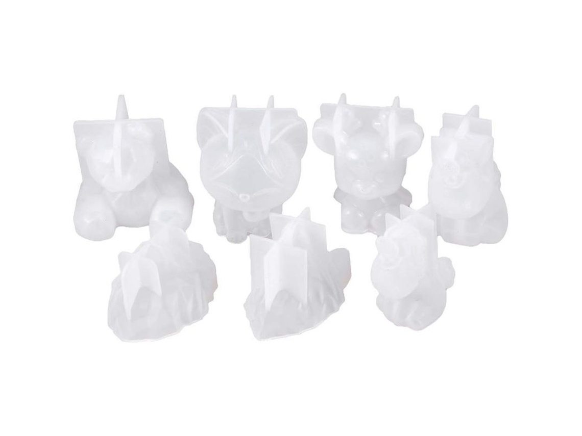 Moldes de silicona Rebe-7 para resina con figuras de animales para cera y manualidades: Oso, Unicornio, Ciervo, Gato, León, Lobo