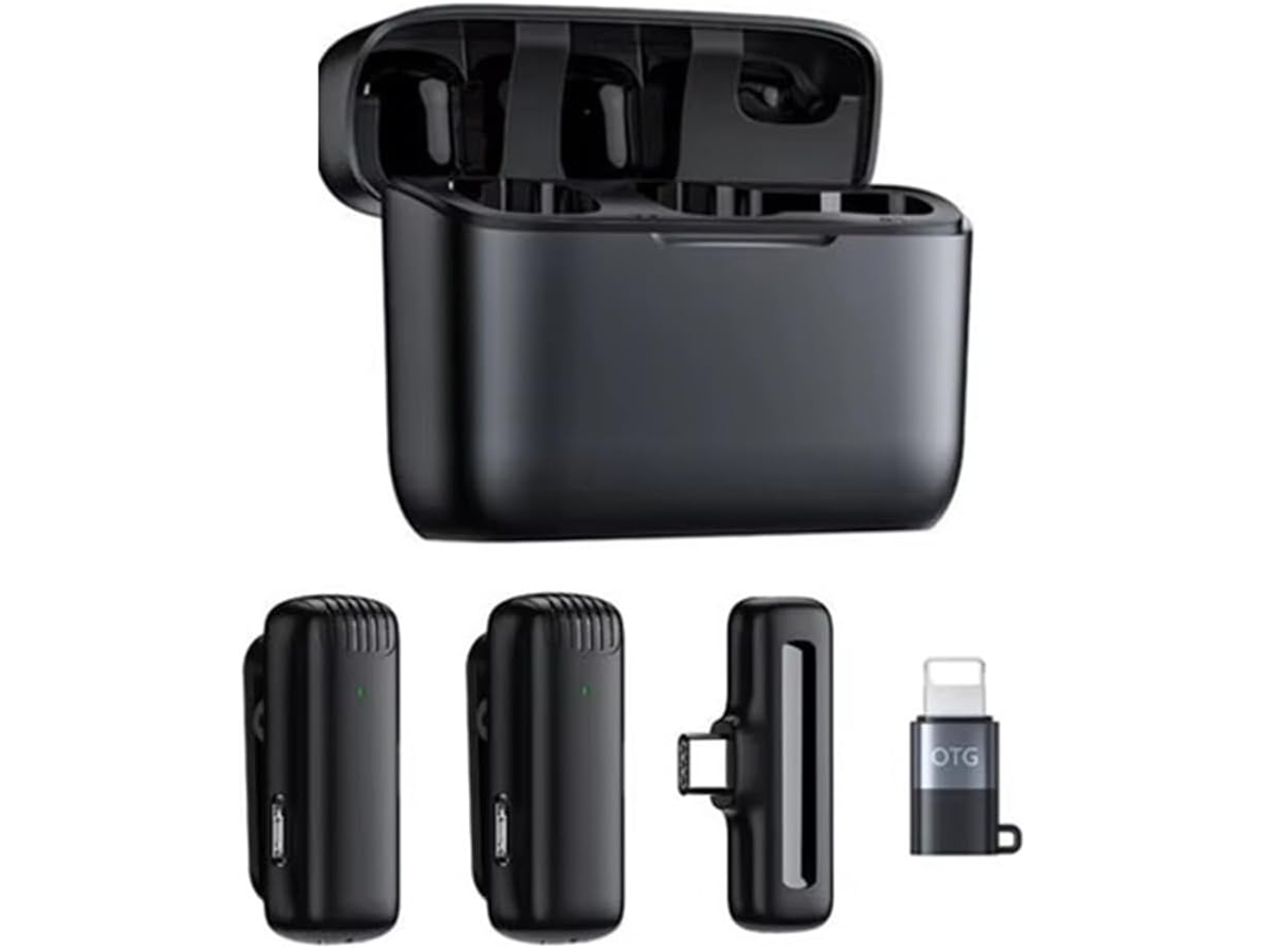 Micrófono De Solapa Inalámbrico 2 En 1 Con Estuche De Carga, Portátil, Para Grabación De Audio Y Vídeo.