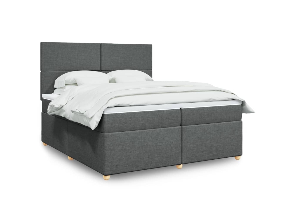 Cama Box Spring Con Colchón Tela Gris Oscuro 200x200 Cm