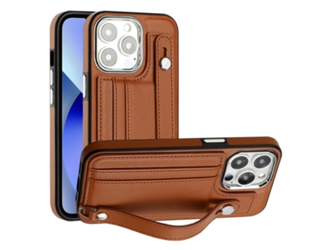 Funda Mobile Phone Cases Shockproof With Wrist para iPhone 13 Pro Piel Marrón