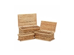 Relaxdays Conjunto De 3 Cestos De Rattan, Com Tampa, Trançado, Sala De Estar, 10 L, Estilo Rústico, Natural