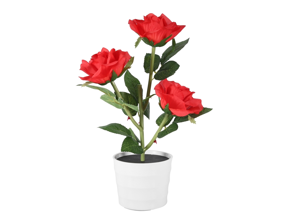 Lámpara solar de 3 LED con flores artificiales rosas para decoración.