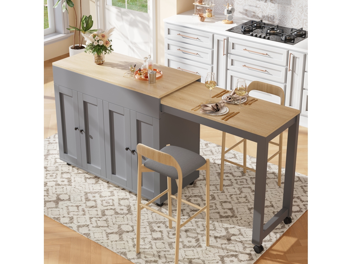 Mesa Alta Extensible 118-180×50×94 Cm - 6 Estantes, Almacenamiento, Separador Salón - Gris