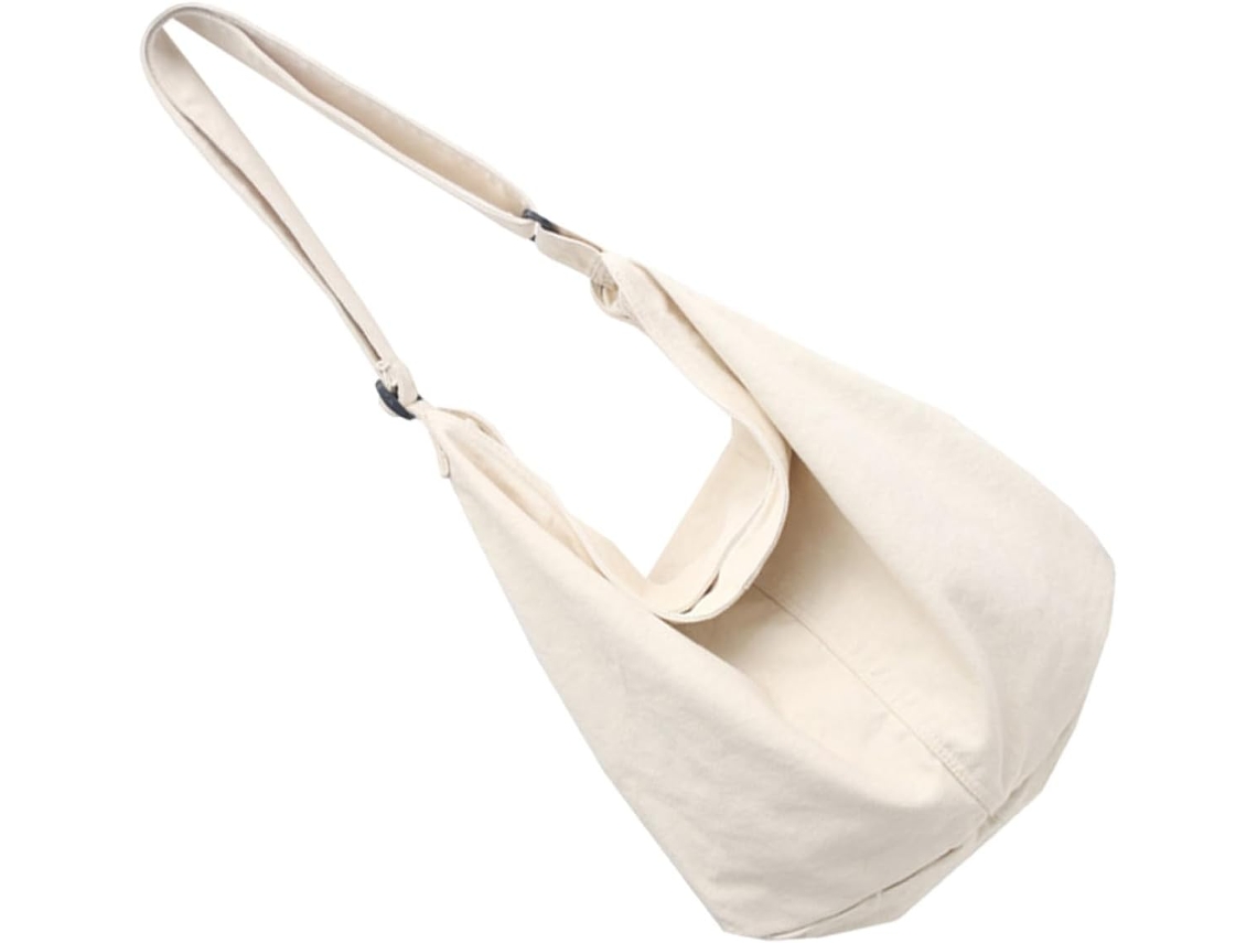 Bolso Tote De Lona Blanca Simple Para Mujer, Bolso De Hombro Grande Y Portátil Y