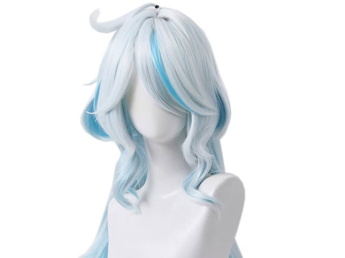 Peruca De Cosplay De Focalors / Furina | Cabelo Branco Com Reflexos Azul-claros