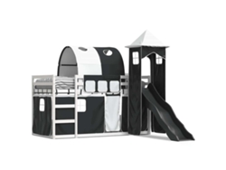 Maison Exclusive - Litera Con Tobogán Y Cortinas Blanco Y Negro 90x190 Cm