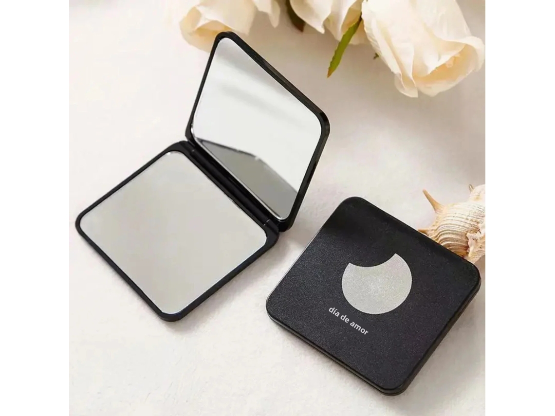(luna Negra) Espejo De Maquillaje Portátil De Doble Cara Cuadrado, Espejo De Maquillaje De Bolsillo Plegable