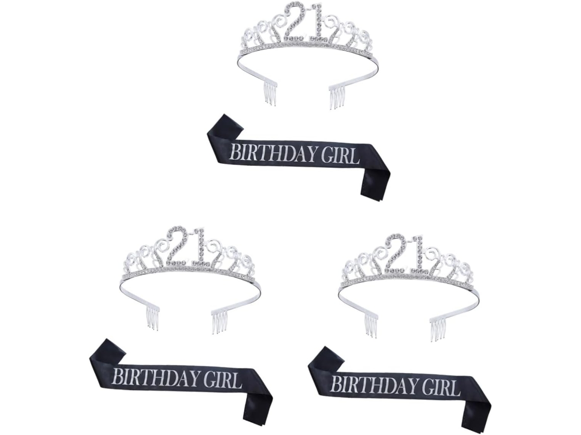 3 Juegos De Coronas De Diamantes De Imitación Con Faja Estampada Para Accesorios De Fiesta, Peinados De Cumpleaños Y