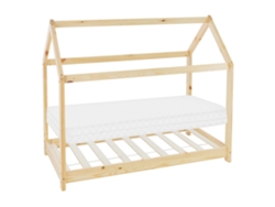 Cama infantil casa ML-Design 80x160 cm color natural con colchón de espuma y proteccion