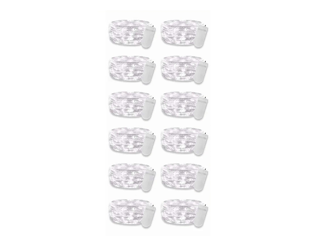 2026-12pcs Luces De Cadena Botón Led Blanca Fría 20 Led 3v Flexible Ip65 Impermeable Para Bodas Fiestas Dormitorios