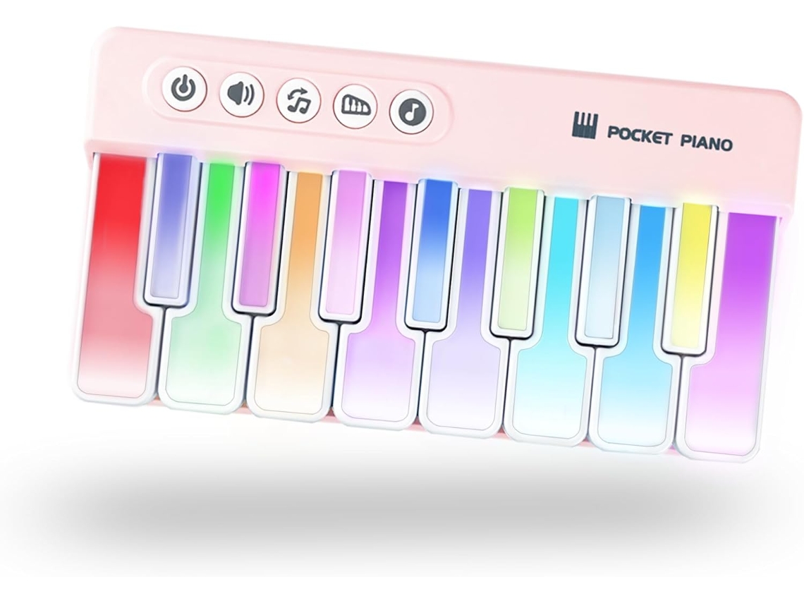 Mini piano de juguete Eifson con teclado, piano de bolsillo portátil con luces para niños pequeños (rosa)